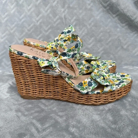 Kate Spade New York Patio Platform Wedge Sandal Blue Floral Women’s Size 8.5 - Picture 6 of 10